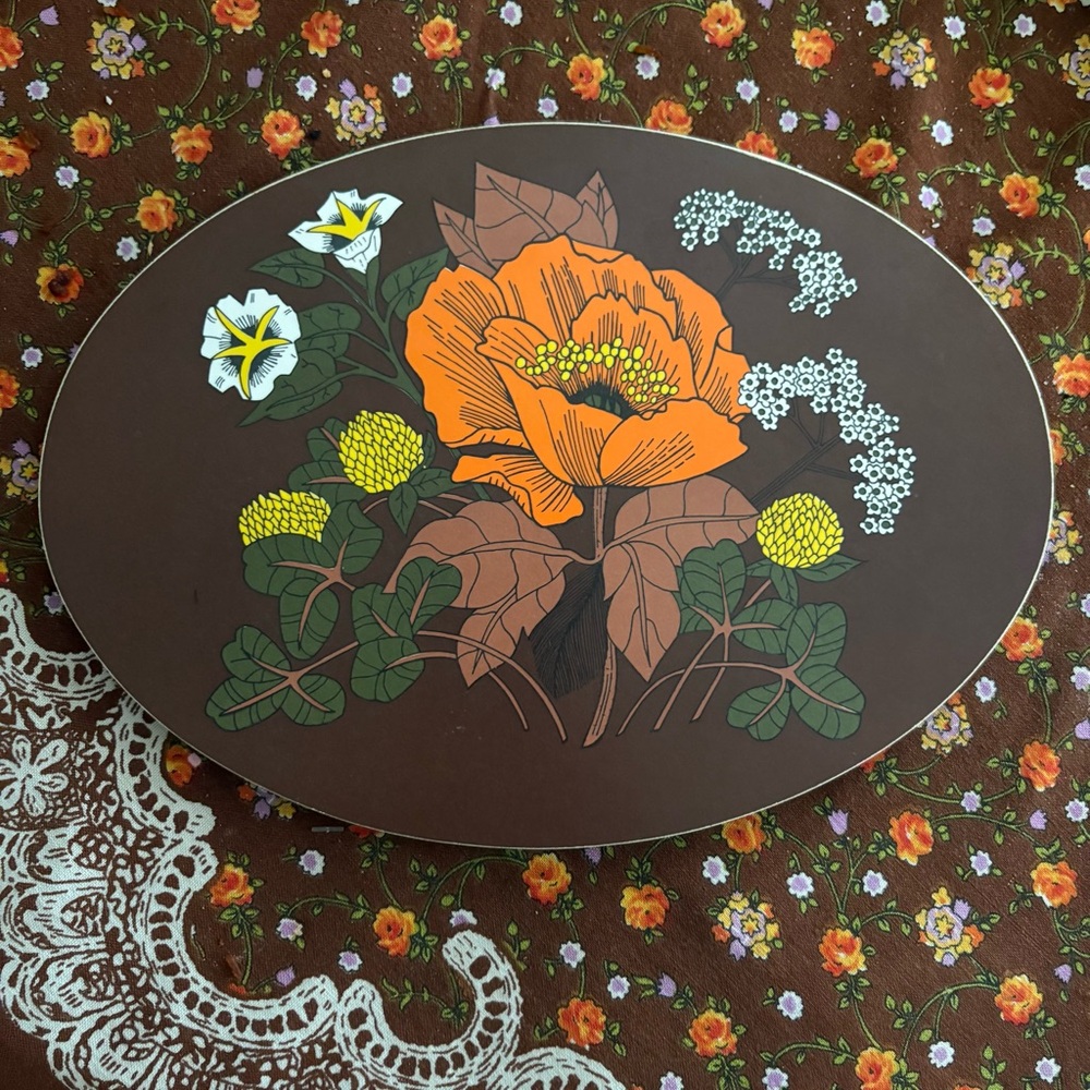 Vintage St. Michael melamine covered casserole stand/trivet with poppies/flowers